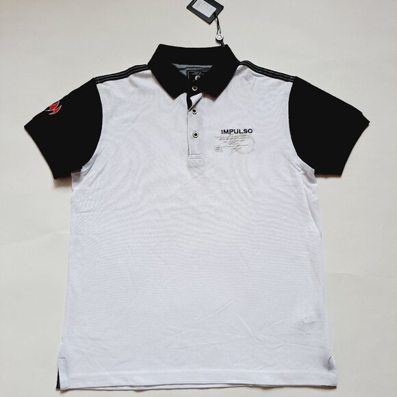 New Men's Impulso Italian While Blue Short Sleeves 100% Cotton Polo Shirt Size M - Picture 10 of 16